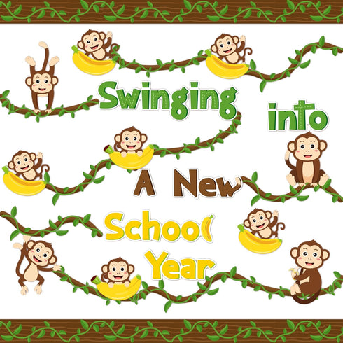 92Pcs Wild Animals Back to School Bulletin Board Set Wild Monkeys Swinging Into A New School Year Monkey Bananas Cutouts Vine Borders Preschool Ki...