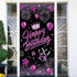Purple Happy Birthday Door Banner Black Party Decorations for Women Girls Large Cover Backdrop Supplies Background Poster Photo Booth...