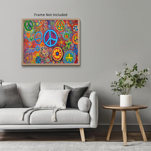 Posterizer 1 pcs- psychedelic funky hippie colorful peace sign 1-Fantasy & Fiction Art-Retro Art- Living Room Bedroom Decor- unframed wall art...