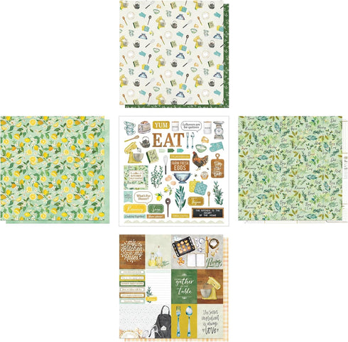 Kitchen Scrapbook Paper - Cooking Scrapbook Kit Cardstock with Kitchen Tools, Lemon, Herbs, Spices Designs - Double Sided 12x12 Cooking Scrapbook ...