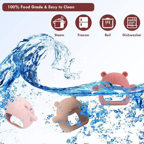 3 Pack Baby Teething Toy for 0-6 Months,Never Drop Teether for Babies 6-12 Months, BPA Free Dust-Proof Silicone Hand Pacifier Baby Chew Toys for I...