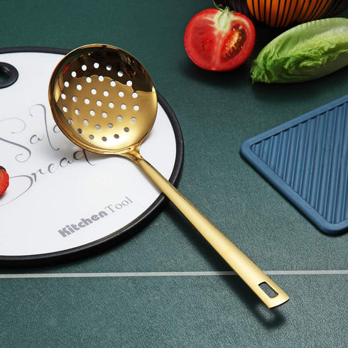Gold Skimmer, Berglander Metal Strainer With Titanium Gold Plating, Kitchen Cooking Skimmers For Non-Stick Cookware, Dishwasher Safe, Easy to Clea...