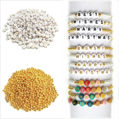 Amaney 2000pcs Beads Kits,Letter Beads and Gold Spacer Beads for DIY Bracelet Necklace Craft Jewelry Making Golden...