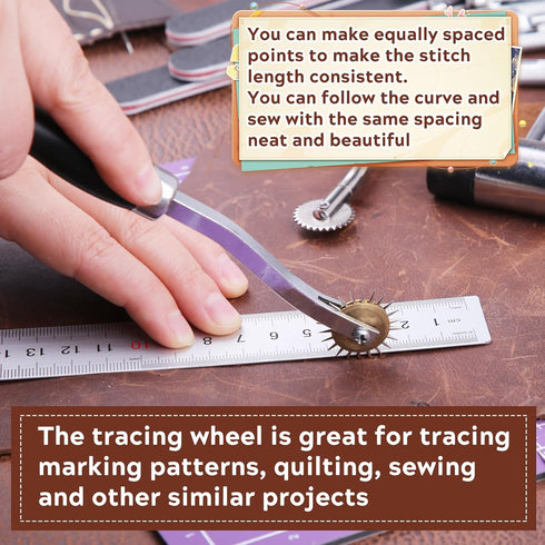 4PCS Tracing Wheel,Professional Stitch Marking Spacer?Wood and Stainless Steel Pounce Wheel,for Sewing Patterns with Wooden Handle and Plastic Han...