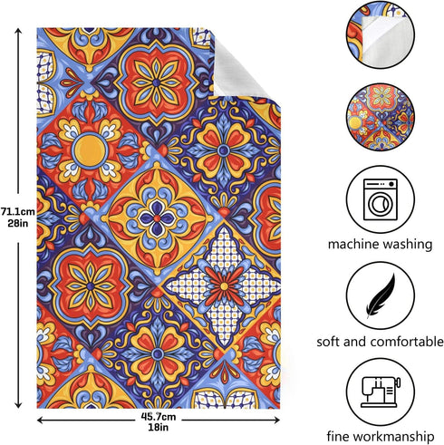STAYTOP Mexican Talavera Ceramic Tile Pattern Kitchen Towels Set of 4, Super Soft and Strong Absorption Multifunctional Table and Tea Towels, 28x1...
