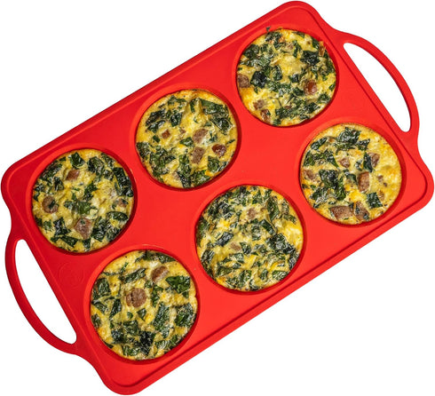 Silicone Muffin Top Pans for Baking - 4 Inch Jumbo Size Egg Baking Pan - Silicone Whoopie Pie Baking Pans - RED...