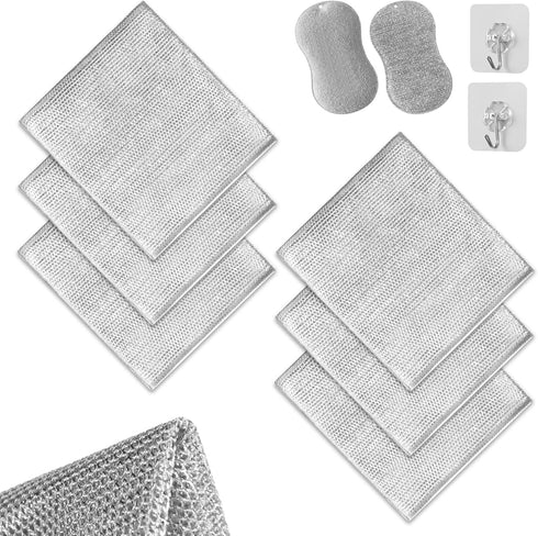 6 Pcs Multipurpose Wire Dishwashing Rags, Multifunctional Anti-Scratch Wet and Dry Double-Layer Steel Wire Dishcloth, Reusable, Easy to Rinse, Sui...