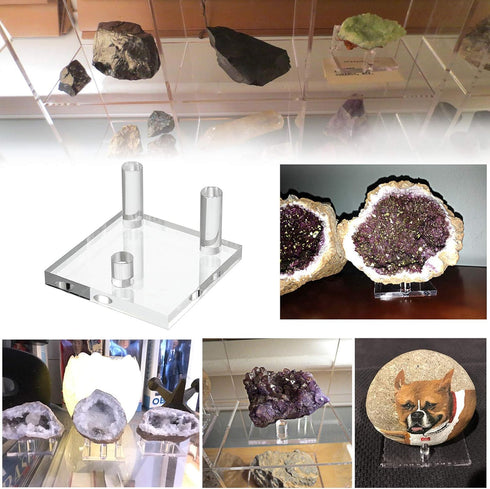Hipiwe Clear Acrylic Display Stand - Three-Peg Display Easel Stands for Fossil Coral Geodes Rock Mineral Agate Small Collectibles, Set of 4...