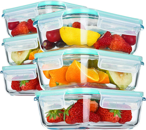YEBODA Glass Food Storage Containers with Airtight Snap Locking Lids BPA Free Meal Prep Container Set For Home Kitchen Restaurant - Freezer, Micro...