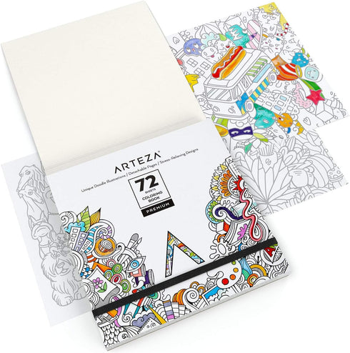 ARTEZA Adult Coloring Book, Doodle Designs, 72 Sheets, 6.4x6.4 Inches Coloring Pages, 100 lb Paper...