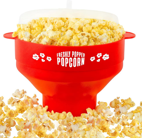 Silicone Microwave Popcorn Popper (Red) Air Popper Popcorn Maker No Oil Required, Collapsible Pop-Corn bowl with Lid, Reusable, BPA-Free, Dishwash...