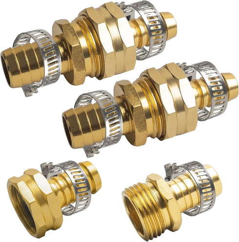 Xiny Tool Hose Repair Connectors with Claps, 5/8" Aluminum Garden Hose Repair Kit, Female and Male Hose Connectors & Fitting with Stainless Steel ...