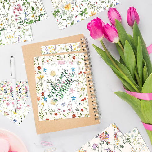24 Sheets Purple Lavender Scrapbook Paper, 12 Designs Wildflower Red Poppy Printed Craft Paper Double-Sided Papermania Folded Flat for Spring Wedd...