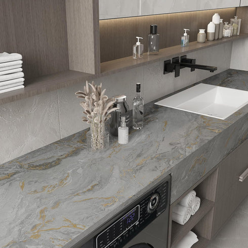 12”x100” Gold Grey Matte Marble Contact Paper for Countertops Waterproof Peel and Stick Countertops Marble Wallpaper for Bathroom Self Adhesive Co...