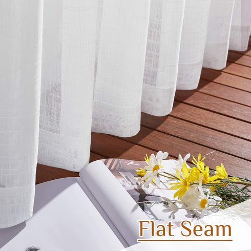 NICETOWN White Linen Sheer Curtains 90" Length, Rod Pocket & Back Tab Window Treatments Semi Sheer Curtain Drapes Privacy with Light Through for L...