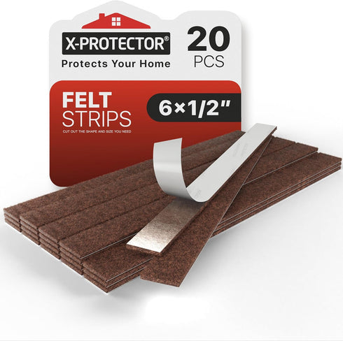 X-Protector Felt Furniture Pads - 20 PCS 6 x 1/2" - Premium Felt Strips with Adhesive Backing - Rectangular Furniture Pads for Hardwood Floors - C...