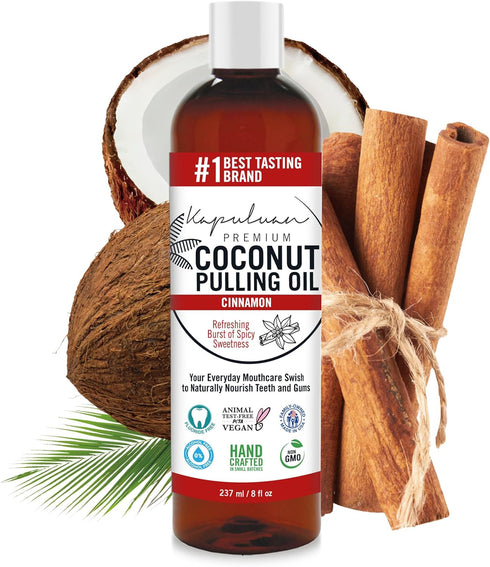 Coconut Pulling Oil for Teeth and Gums Mouthwash, 100% Pure and Natural, Non-GMO, Ayuverdic – Refreshing Cinnamon Essential Oils...