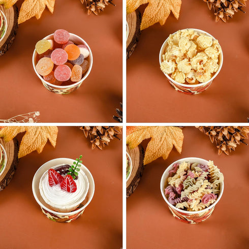 50Pcs Fall Treat Snack Cups Maple Leaves Disposable Ice Cream Cups 9 Oz. Disposable Autumn Thanksgiving Dessert Bowls for Cupcake Picnic BBQ Harve...