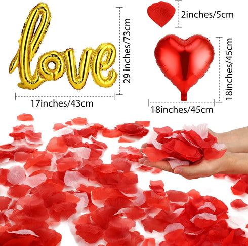 Valentines Day Red Wedding Decorations Artificial Petals Heart Shaped Love Foil Balloons Silk Rose Petals Romantic Design for Wedding Engagement A...