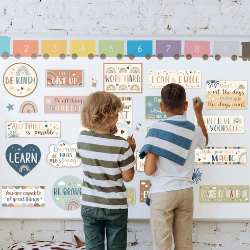 Bulletin Board Decorations Positive Affirmation Poster Cutouts Boho Rainbow Bulletin Board Decor Inspirational Motivational Banner Classroom Decor...