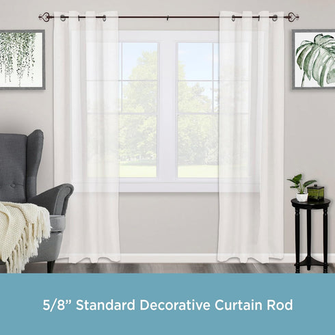 Kenney KN65407 Serena Large Plastic Heart Scroll End Standard Decorative Window Curtain Rod, 48-84" Adjustable Length, Chocolate Finish, 5/8" Diam...