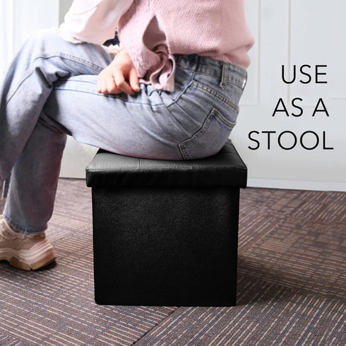 LotFancy Storage Ottoman, Foldable Foot Rest Stool, 13x12x12 Inches Small Leather Bench with Storage, Holds up to 260 lb, for Living Room, Bedroom...