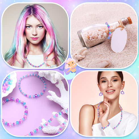 Kigeli 1350 Pcs Crystal Beads for Jewelry Making Mermaid Beads Craft Bulk Color Faceted Glass Gemstone Clear Beads Girls Jewelry Making Kit for Ne...