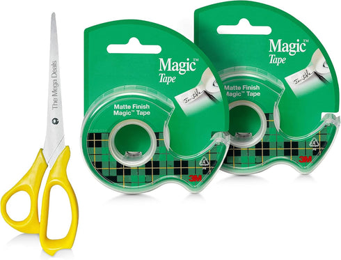 Magic Tape 2 Packs Clear Tape, Magic Tape with Dispensers, Invisible Tape ¾ x 300 Inches, and a 8 Inch All Purpose Scissors...