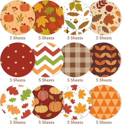 Whaline 60 Sheets Autumn Pattern Paper 5.5 x 8.3 inch Fall Leaves Pumpkin Plaid Craft Paper Double-Sided Origami Paper for Thanksgiving Card Makin...