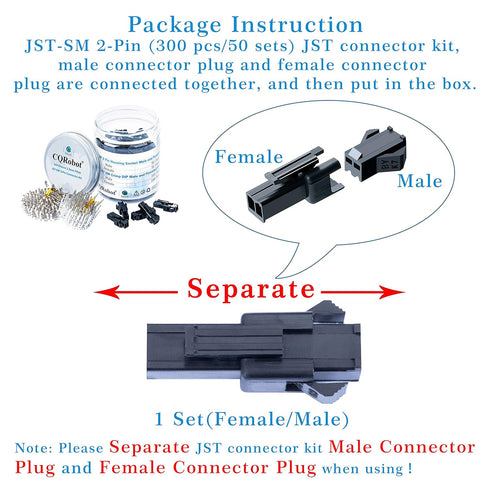 JST SM 2.5 mm Pitch 2-Pin JST Connector IC Male Plugs, Female Sockets Housing and Male/Female T-Shaped Crimp Terminal Connector. 50 Sets/300 Piece...