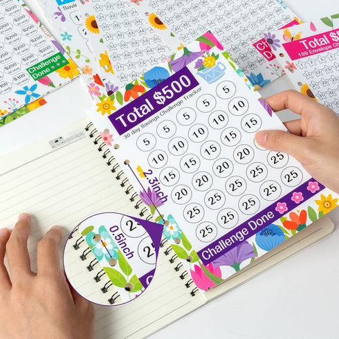 20 Sheets Money Saving Challenge Binder Trackers for 6 Ring A5 Binder, 100 Envelopes, 52 Week, 30 Day, 100 Day Savings Challenge Tracker Card Mone...
