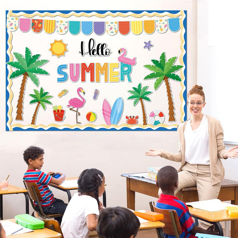 Hello Summer Bulletin Board Decorations Hawaiian Luau Classroom Bulletin Board Border Hawaiian Tropical Palm Paper Cutouts for Classroom Window Wa...
