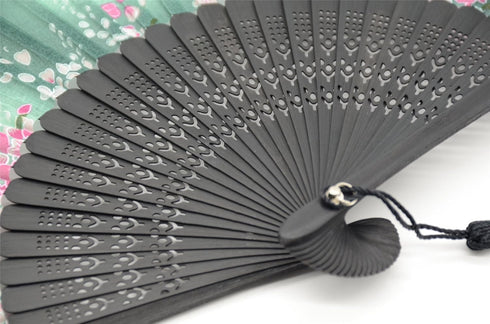 OMyTea® Women Hand Held Silk Folding Fan with Bamboo Frame - with a Fabric Sleeve for Protection for Gifts - Sakura Cherry Blossom Pattern (WZS-2)...