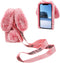 3D Bunny Ears Plush Case for iPod Touch 5/6 / 7 with Crossbody Strap, Winter Warm Handmade Bling Diamond Soft Rabbit Fluffy Furry Fur Shockproof P...