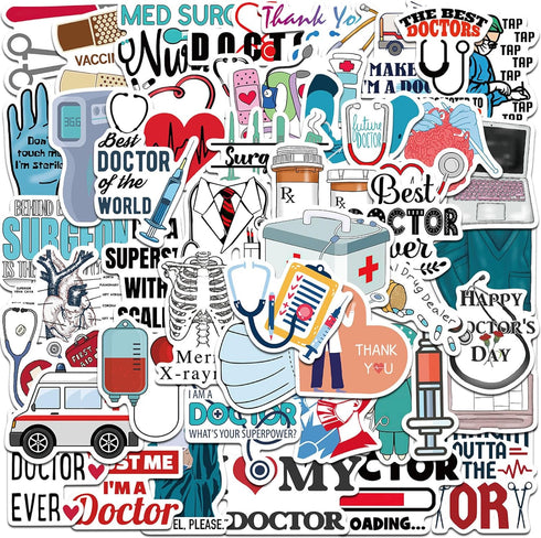 100PCS Doctor Stickers, Medical Equipment Stickers Aesthetic Decals Vinyl Waterproof Doctor Appreciation Gifts Stickers for Water Bottle Laptop Lu...