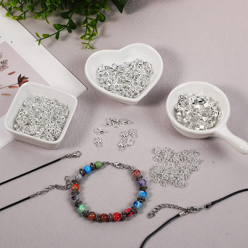 880 Pieces Jewelry Making Accessories Set Include 80 Lobster Clasps 200 Bead Knot Covers 200 Crimp Cover 200 Crimp End Tip and 200 Jump Ring Conne...