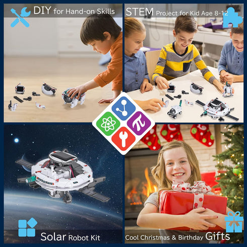 STEM Projects for Kids Age 8-12 Solar Robot Learning Building Science Kit with Solar Panel & Battery Powered 6 in 1 Experiment for Kids, Christmas...