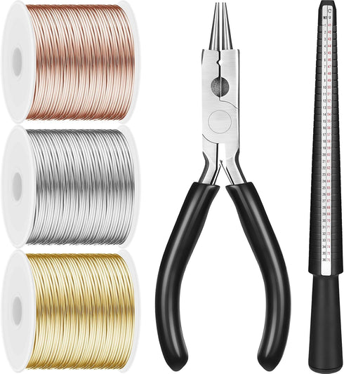 Hotop Jewelry Wire for Jewelry Making 182022 Gauge Craft Wire with Pliers and Ring Sizer Beading Jewelry Aluminum Craft Wire (3 Rolls,Gold, Silver...