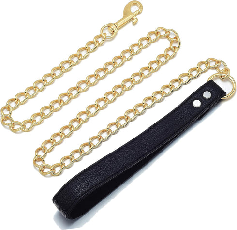Jewelry Kingdom 1 Dog Chain Leash - Sturdy and Chew-Resistant Tie Out Chain Comfortable Leather Handle Suitable for All Dog Breeds Outside Hold Ch...