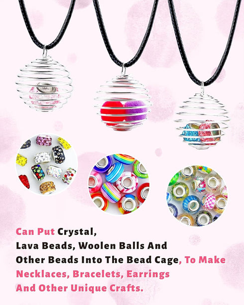 JIALEEY Spiral Bead Cages Pendants, 100 PCs 25x30mm Silver Plated Stone Holder Necklace Cage Pendants Findings for Jewelry Making and Crafting...