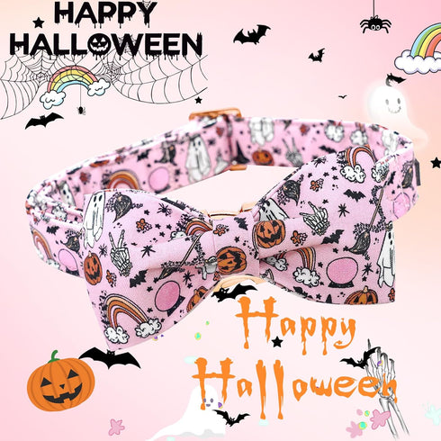 Lionheart glory Halloween Dog Collars Fall Dog Collar Pink Bowtie Girl Boy Pet Collar Dogs Pumpkin Collar Bows Duty Adjustable Dog Bow Collars for...
