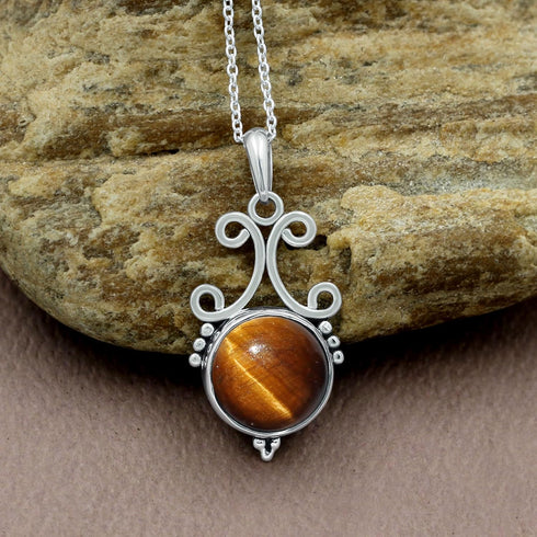 TISHAVI 5.45Cts Natural Round Shaped Semi Precious Gemstone Pendant Necklace For Women With 18Inch Chain, Sterling Silver Birthstone Pendant Neckl...