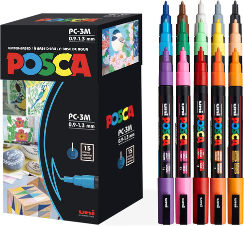 Uni-Posca Paint Marker Pen - Fine Point - Set of 15 (PC-3M15C)...
