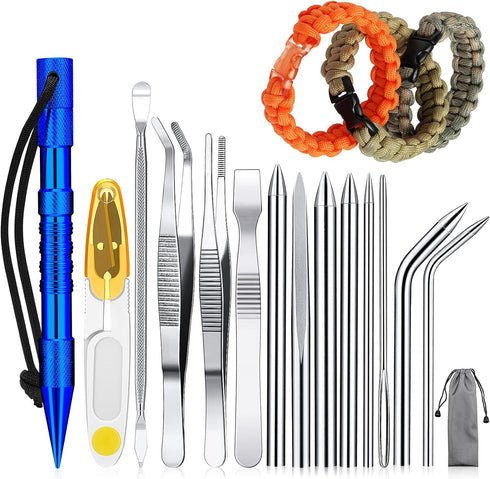 14 Pieces Paracord Tools Needles Paracord FID Set Stitching Set Stainless Steel Lacing Needles Smoothing Tool Knotter with Marlin Spike for Work L...