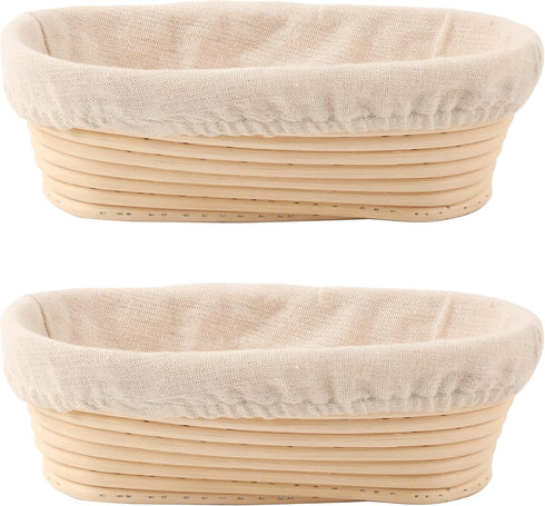 Bread Proofing Baskets Set of 2 10 inch Oval Shaped Dough Proofing Bowls w/Liners Perfect for Professional & Home Sourdough Bread Baking...
