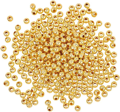 PH PandaHall 800pcs Smooth Round Spacer Beads, 5mm Gold Plated Iron Beads Seamless Gold Ball Loose Metal Beads for Necklace, Bracelet, Earring Mak...