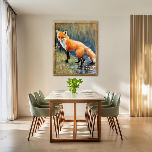 Posterizer 1 pcs- Red fox on a river next to wild flowers-Art for Animal Lovers-Floral Botanical Art- Gift for Men Women Entrepreneur Teens-Decor ...