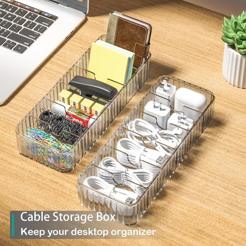 Cable Storage Boxes Organizers 2 Pack,Cord Charger Storage Organizer Box Case with 20pcs Cable Ties,Stackable,Clear...