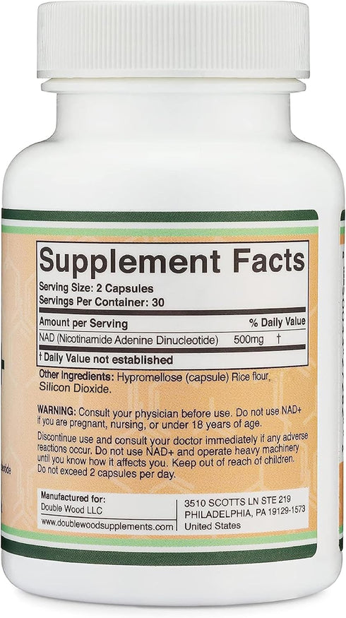 NAD Supplement (500mg of 95% Pure NAD+ Per Serving, 30 Day Supply) NAD Booster Similar to Nicotinamide Riboside (Third Party Tested, Vegan Safe, N...