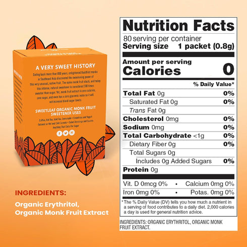 SweetLeaf Organic Monk Fruit Sweetener, Granular - Keto Friendly Natural Sugar Substitute for Coffee, Tea, and Baking, Zero Calorie, Organic Monk ...